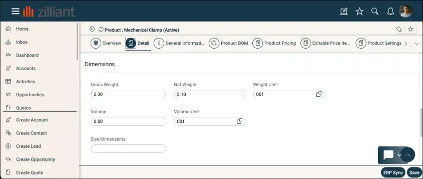 Dimensions information for improved quote accuracy