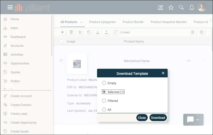 Excel template download options